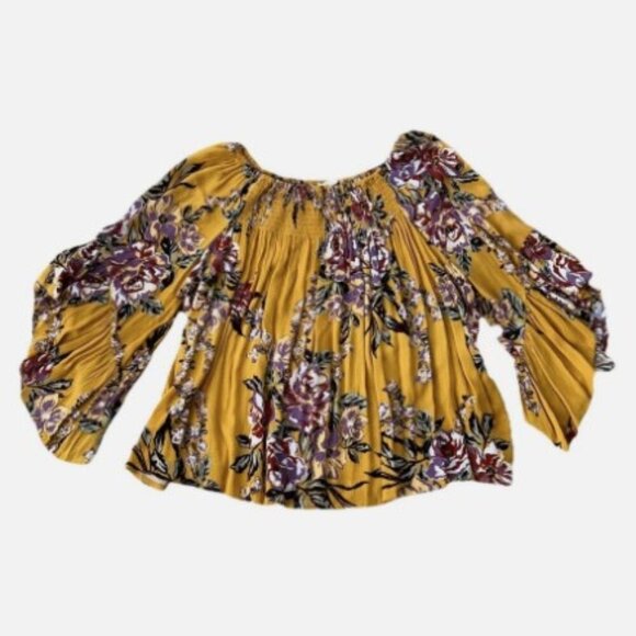 Oddi OFF SHOULDER SMOCKED WOVEN TOP 3/4 Bell Sleeve Blouse Women’s Size Large - Picture 2 of 7